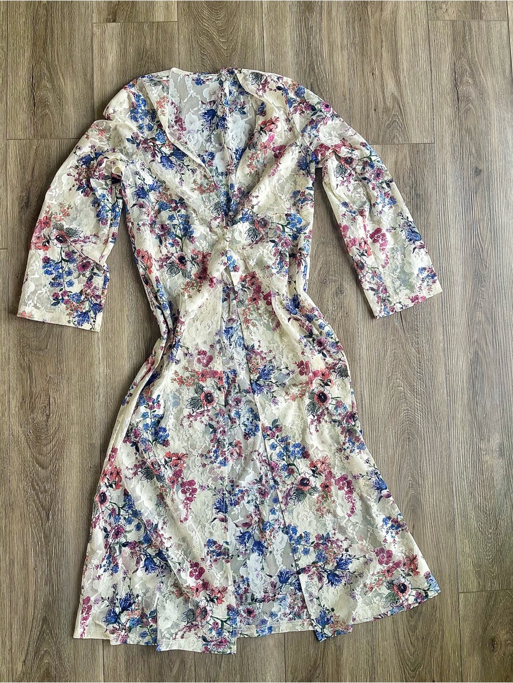EN CRÈME Floral Lace Midi Duster Cardigan Kimono Balletcore Fairycore